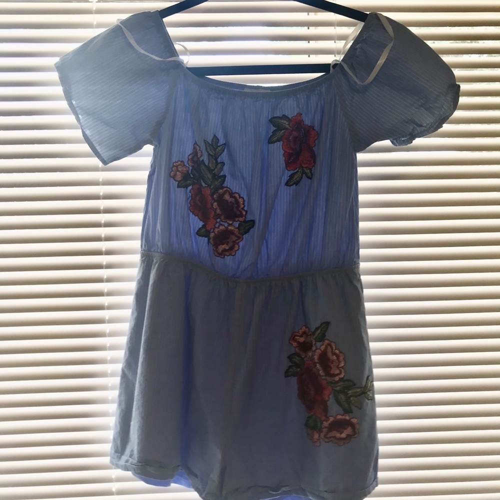 Blue off the shoulder romper size large